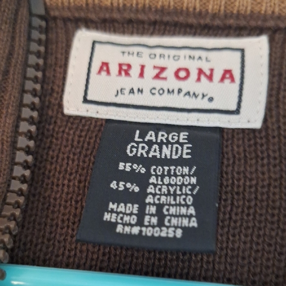 Brown Knit Zip Up Men's Sweater With Stripes And Crew Neck, Sz. L., NWOT - Picture 11 of 13